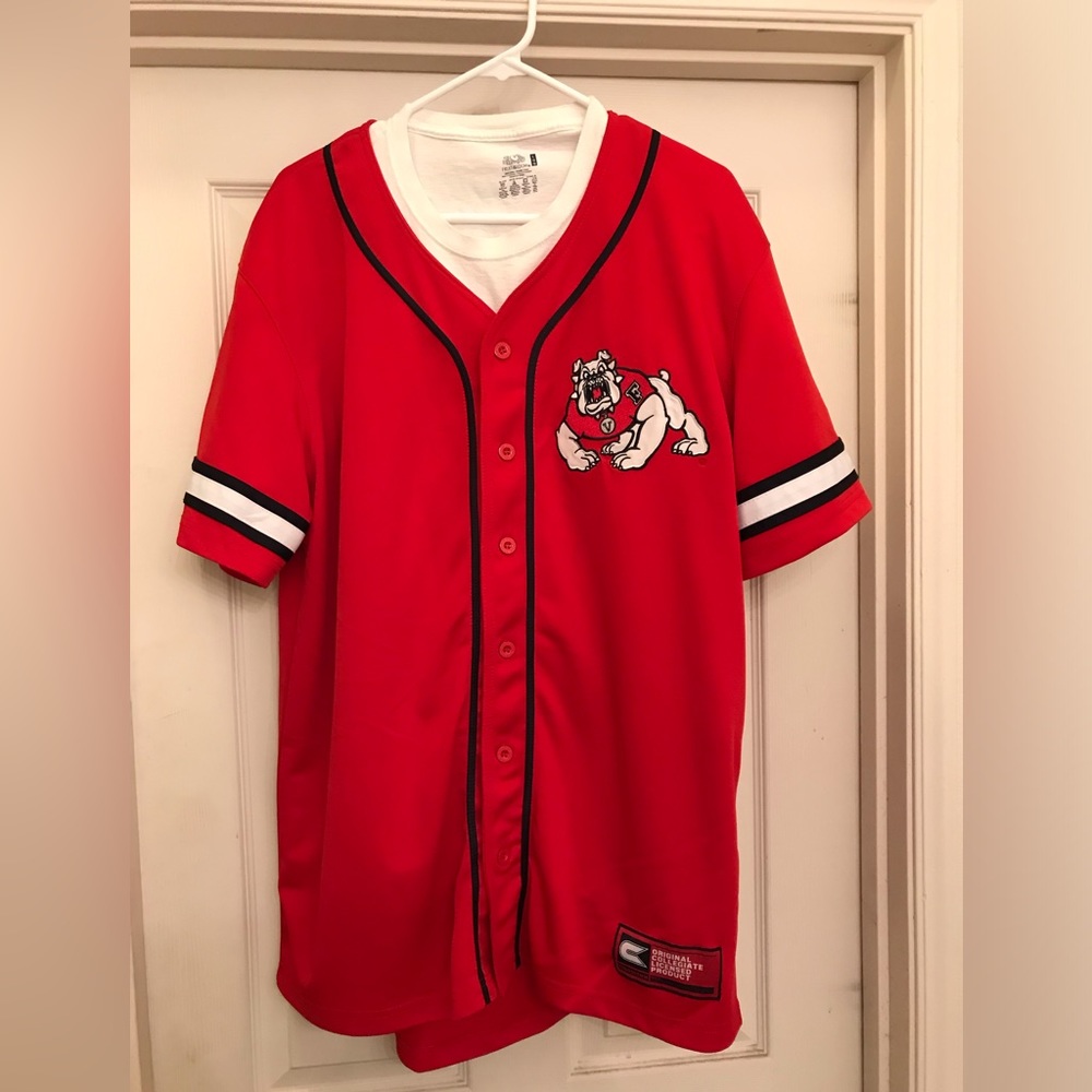 Red Baseball Jersey with Bulldog Logo Fresno state bulldogs